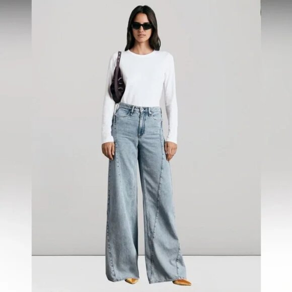 RAG & BONE NWT The Serena High-Rise Splice Jeans Wide Leg Oconee Womens 28 x 31" - Picture 1 of 16
